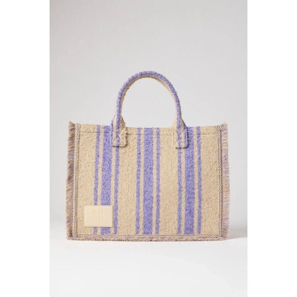 Sandro Kasbah Tote Bag in Tweed Purple & Neutral Stripes $475 - Picture 1 of 10